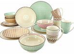Kombiservice CREATABLE "Geschirr-Set Mandala", bunt, 16 Stk., Steinzeug, Geschirr-Sets, Kombiservice, Service, 4 Designs, 16 Teile, für 4 Personen