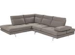 Ecksofa CALIA ITALIA "Toby Wing, B/T: 288/232 cm, Multifunktionssofa, Designsofa, L-Form", grau (sabbia quebec), B:288cm H:90cm T:232cm, Synthetische Faser (100% Polyester), Sofas, Ecksofa, Sitztiefenverstellung und Armteilfunktion, Füße chrom glänzend