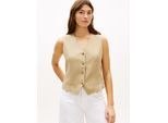 Anzugweste TOMMY HILFIGER "NEW ESS LINEN VEST", Damen, Gr. 46, beige, Web, Obermaterial: 76% Leinen, 24% Lyocell, unifarben, regular fit normal, V-Ausschnitt, Westen Anzugweste, mit Logo-Stickerei