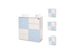 Lorelli Kommode Cupboard 83 x 71 x 96 cm, 4 Schubladen, 2 Türen mit Regalboden weiß blau