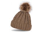 Bommelmütze STYLEBREAKER "Strickmütze mit Zopfmuster & Kunstfellbommel", Herren, braun, Obermaterial: 100% Polyacryl PAN., Modisch, Mützen Bommelmütze