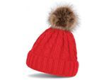 Bommelmütze STYLEBREAKER "Strickmütze mit Zopfmuster & Kunstfellbommel", Herren, rot, Obermaterial: 100% Polyacryl PAN., Modisch, Mützen Bommelmütze