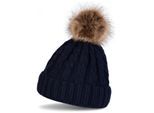 Bommelmütze STYLEBREAKER "Strickmütze mit Zopfmuster & Kunstfellbommel", Herren, blau (midnight, blau), Obermaterial: 100% Polyacryl PAN., Modisch, Mützen Bommelmütze