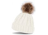 Bommelmütze STYLEBREAKER "Strickmütze mit Zopfmuster & Kunstfellbommel", Herren, weiß (weiß (creme, weiß)), Obermaterial: 100% Polyacryl PAN., Modisch, Mützen Bommelmütze