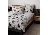 Bettwäsche JANINE "Feinbiber65180 06", beige (beige tannengrün), B/L: 155cm x 220cm, 1 Stk., 1 Stk., Feinbiber, B/L: 80cm x 80cm, Feinbiber, Obermaterial: 100% Baumwolle, Bettwäsche, Bettwäsche, mit Reissverschluss