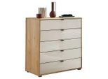 Novel Kommode, Champagner, Eiche Bianco, Glas, Holzwerkstoff, 5 Schublade(n) Schubladen, 60x86x43 cm, ISO 9001, Goldenes M, Made in Germany, Typenauswahl, Beimöbel erhältlich, in verschiedenen Holzdekoren erhältlich, Wohnzimmer, Kommoden & Sideboards, Kommoden