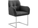 Esszimmerstuhl OTTO HOME "Durham", schwarz (anthrazit), B:65cm H:90cm T:64cm, Stühle, Esszimmerstuhl, Knopfsteppung und Kufengestell aus gebürstetem Metall, Sitzhöhe 50 cm