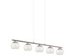 EGLO Hängeleuchte "ROMAGNESE Pendellampe, Stahl und Glas, IP20, Esstischlampe, Lampe", braun (amber, weiß, nickelfarben), 5, Leuchten, Hängeleuchte, L90 x B10,5 x H110, nickel-matt, 5X3,3W inkl., Hängeleuchte