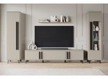 Wohnwand HOME AFFAIRE "Helsinki, Modernes Set mit verglaster Vitrine", braun (congo), B:260cm H:159,5cm T:33cm, Holzwerkstoff, Kastenmöbel-Sets, Wohnwand, mit lamellengriffen, verstellbaren Einlegeböden und Kunststofffüßen