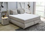 Boxspringbett JOCKENHÖFER GRUPPE "Carla", wahlweise mit oder ohne Bettkasten", beige (beige, grau 414, 07), L:223cm, Topper: 100% Polyurethan, Bezug (100% Polyester) abnehmbar und waschbar bis 60º C;Spiegelfläche der Matratze: 100% Polyester;Bettgestell und seitliche Einfassung der Matratzen: Webstoff (100% Polyester), Komplettbetten, Boxspringbett, inkl. 4 Kissen, erhältlich in den Breiten 160 &