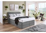 Boxspringbett, grau, B:155cm L:205cm, Microvelours (100% Polyester), WESTFALIA SCHLAFKOMFORT, Komplettbetten, Boxspringbett, wahlweise mit Kaltschaum-Topper