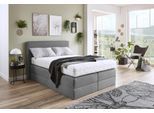 Boxspringbett, grau, B:155cm L:205cm, Strukturstoff (77% Polyester und 23% Viskose), WESTFALIA SCHLAFKOMFORT, Komplettbetten, Boxspringbett, wahlweise mit Kaltschaum-Topper