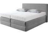 Boxspringbett, grau, B:215cm L:205cm, Strukturstoff (77% Polyester und 23% Viskose), WESTFALIA SCHLAFKOMFORT, Komplettbetten, Boxspringbett, wahlweise mit Kaltschaum-Topper