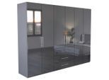 Carryhome Kleiderschrank, Anthrazit, Anthrazit Hochglanz, Holzwerkstoff, 7 Fächer, 3 Schublade(n) Schubladen, 294x219x59 cm, in verschiedenen Größen erhältlich, Holzdekoren erhältlich, Schlafzimmer, Kleiderschränke, Drehtürenschränke