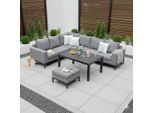 Gardenson , Anthrazit, Grau , Metall, Textil , Füllung: Polyester,Polyester,Polyester , Eckteil, L-Form, einzeln stellbar , regenabweisend, rostfrei, UV-beständig, wetterbeständig, wetterfest, Tisch mit Glasplatte , Gartenmöbel, Loungemöbel, Loungegarnituren