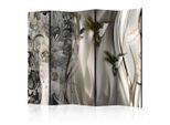 artgeist , Grau, Beige , Holz, Textil , Kiefer , massiv , Vogel , 225x172x3 cm , Motiv auf Vorder- und Rückseite , Kleinmöbel, Paravents