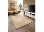 Wollteppich THEKO "Fjell Uni", hell beige, B:120cm H:19mm L:180cm, Schurwolle, Teppiche, handgeknüpft, reine Schurwolle, Unifarben, meliert
