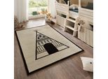 Kinderteppich THEKO "Gaia Kids Tipi", beige, B:80cm H:10mm L:150cm, Schurwolle, Teppiche, Kinderteppich, getuftet, reine Schurwolle, Motiv Tipi, Kinderzimmer