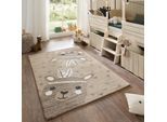 Kinderteppich THEKO "Gaia Kids Alpaca", sand, B:160cm H:10mm L:230cm, Schurwolle, Teppiche, Kinderteppich, hangetuftet, reine Schurwolle, Motiv Alpaca, Kinderzimmer