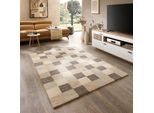 Wollteppich THEKO "Origin Loop Karo", weiß, B:70cm H:10mm L:140cm, Schurwolle, Teppiche, handgetuftet, reine Schurwolle, kariert