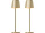 BRILLIANT LED Tischleuchte "Kaami - mobile LED Außen Akku Tischlampe 2er-Set", gold (goldfarben), Ø 10cm H: 37cm, 2 Stk., Leuchten, 310 lm, Touchdimmer, USB, Akku, Outdoor, Indoor, Akkuleuchte 37cm hoch, LED Tischleuchte