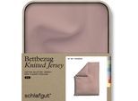 Bettbezug SCHLAFGUT "Premium Bettbezug Knitted Jersey (1 St)", lila (lila mid), B:155cm L:220cm, Jersey, Obermaterial: 95% Baumwolle, 5% Elasthan, Bettbezüge, Ton-in-Ton Reißverschluss, Bio-Baumwolle mit Elasthan, Uni, OEKO Tex