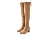 Overkneestiefel LASCANA "Slouchy Boots, Langschaft Stiefel, Schlupf-Boot", Damen, Gr. 38, Varioschaft, braun (sand), Obermaterial: 100% Textilmaterial. Decksohle: 100% Lederimitat. Futter: 100% Textilmaterial. Laufsohle: 100% Synthetik, unifarben, Basic, Schuhe, aus weichem Stretchmaterial