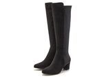 Stiefel LASCANA "Stiefelette, Langer Stiefel", Damen, Gr. 42, schwarz, Obermaterial: 50% Lederimitat, 50% Textilmaterial. Decksohle: 100% Lederimitat. Futter: 100% Textilmaterial. Laufsohle: 100% Synthetik, unifarben, Basic,festlich, Schuhe Stiefel, mit Stretcheinsatz und Langschaft VEGAN