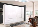 Falttürenschrank WIEMANN "Loft, Kleiderschrank, Schrank, Wäscheschrank, mit Glasfront", weiß (weiß, weiß glas), B:300cm H:216cm T:58cm, Schränke, Falttürenschrank, inkl. gepämpften Schubkästen und Türen, mit Panoramaöffnung
