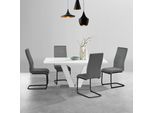 Essgruppe OTTO HOME "Elbach", grau (weiß, anthrazit), Samtvelours, Einlegeplatte, Sitzmöbel-Sets, Essgruppe, ausziehbar 120-160 cm, Hochglanz, Tischgruppe Freischwinger