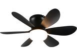 REALITY LEUCHTEN LED Deckenleuchte "LUND mit Ventilator, Deckenventilator mit Licht inkl Fernbedienung", schwarz (schwarz matt), 1, Ø 53cm H: 16cm, 1 Stk., Leuchten, 3 Geschwindigkeiten Timer Vor- & Rücklauf LED dimmbar CCT Nachtlicht, LED Deckenleuchte