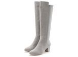 Stiefel LASCANA "Stiefelette, Langer Stiefel", Damen, Gr. 37, grau, Obermaterial: 50% Lederimitat, 50% Textilmaterial. Decksohle: 100% Lederimitat. Futter: 100% Textilmaterial. Laufsohle: 100% Synthetik, unifarben, Basic,festlich, Schuhe Stiefel, mit Stretcheinsatz und Langschaft VEGAN