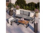 Gardenson Loungegarnitur , Grau , Holz, Metall, Textil , 3-teilig , Akazie , Füllung: Polyester,Polyurethan (Pur) , Fsc, Bsci , Gartenmöbel, Loungemöbel, Gartenlounge-Sets