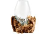 Ambia Home Vase, Braun, Klar, Transparent, Holz, Glas, Recyclingholz, Hartholz, 30 cm, Handmade in Indonesia, nur für Seiden- und Kunstblumen geeignet, mundgeblasen, handgemacht, zum Stellen, Dekoration, Vasen, Glasvasen