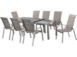 Garten-Essgruppe MERXX "Amalfi di Lusso", braun (silber, diamantbraun), Polyester, Aluminium, Polyester, Sitzmöbel-Sets, Garten-Essgruppe, mit 8 Sesseln und verstecktem zweitem Tisch zur Erweiterung