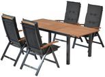 Garten-Essgruppe MERXX "Tilos", grau (grafit, dunkelgrau), B:60cm H:116cm T:73cm, Aluminium, Sitzmöbel-Sets, Garten-Essgruppe, 4 Klappsessel mit ausziehbarem Tisch