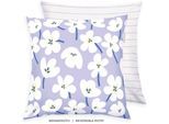 Kissenhülle TOM TAILOR HOME "new bedroom, FRESH FLOWERS, 40x40cm oder 40x80cm", weiß (soft lila, sanftes weiß), B:40cm L:40cm, Renforcé, Obermaterial: 100% Baumwolle, Kissenbezüge, Kissenhülle, mit farbigem Markenreißverschluss
