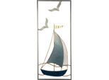 Wanddekoobjekt GILDE "Wandrelief rechteckig Sailing", blau, weiß, B:25cm H:61cm T:2,5cm Ø:0cm, Metall, Wanddekoobjekte, Wanddekoobjekt