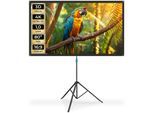 tectake® Beamer-Leinwand, für 4K, HD, Ultra HD und Full HD, Gain-Faktor 1,0, reißfester Terylenestoff, faltenfrei gespannt, Format 16:9, 80“