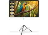 tectake® Beamer-Leinwand, für 4K, HD, Ultra HD und Full HD, Gain-Faktor 1,0, reißfester Terylenestoff, faltenfrei gespannt, Format 16:9, 72“