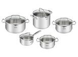 Topf-Set TEFAL "Duetto+, Kochtopf Set mit Glasdeckel", silber (edelstahl), Töpfe, Abgießdeckel, integrierte Messskala, induktionsgeeignet, rostfrei