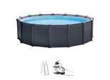 Framepool INTEX "Graphite Gray Panel", blau (grau, blau, weiß), H:124cm Ø:478cm, Schwimmbecken, ØxH: 478x124 cm, inkl. Sandfilter, Leiter Abdeck- und Bodenplane