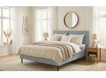 Bett "ERIK Boxbett mit Bonnell-/Taschen-Federkernmatratze, Breite 160/180cm", blau (grau), B:200cm H:113cm L:209cm, 95% Polyester, 5% Nylon, LEGER HOME BY LENA GERCKE, Betten, Bett, wahlweise Härtegrad der Matratze H2/H3/H4, Polsterbett mit/ohne Topper