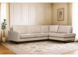 Ecksofa HOME AFFAIRE "Pinto, 290 cm, Cord, Chenille, Lederoptik, Ottomane links / rechts", grau (hellgrau), B:290cm H:85cm T:217cm, Luxus-Microfaser in Lederoptik (100% Polyester);Cord (92% Polyester, 8% Polyamide), Sofas, Ecksofa, mit Keder, schwarze Metallfüße, Wellenunterfederung