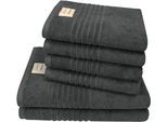 Handtuch Set DYCKHOFF "Nature", grau (anthrazit), 6 Stk., Frottier, Frottier, Obermaterial: 100% Baumwolle, Handtuch-Sets, Handtuch Set, 6er Set: 4x Handtücher, je 50 x 100 cm & 2x Badetuch 70 x 140 cm