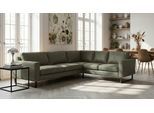 Ecksofa HOME AFFAIRE "Pinto, XXL, 250/290 cm, langer Schenkel, Ottomane", grün, B:290cm H:85cm T:250cm, Luxus-Microfaser in Lederoptik(100% Polyester);Cord (92% Polyester, 8% Polyamide), Sofas, Ecksofa, Cord, Chenille, Lederoptik, mit Keder, Metallfüße, Wellenunterfederung