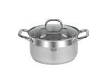 Kochtopf RESTO KITCHENWARE "Libra, Topf energiesparend und spülmaschinenfest", silber (silberfarben), H:12cm L:31,5cm Ø:22cm, Töpfe, Kochtopf, Induktion, für alle Herdarten geeignet mit hitzebeständigem Glasdeckel