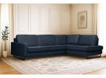 Ecksofa HOME AFFAIRE "Pinto, 290 cm, Cord, Chenille, Lederoptik, Ottomane links / rechts", blau (rauchblau), B:290cm H:85cm T:217cm, Luxus-Microfaser in Lederoptik (100% Polyester);Cord (92% Polyester, 8% Polyamide), Sofas, Ecksofa, mit Keder, schwarze Metallfüße, Wellenunterfederung