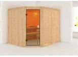 Sauna KARIBU "Horna", beige (naturbelassen), ohne Ofen, (ohne Ofen), Saunen, Sauna, mit integrierter Mineralwolldämmung