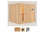 Sauna KARIBU "Gitte", beige (naturbelassen), Bio-Kombiofen, externe Steuerung, 9 kW, Saunen, Sauna, Ofen 9 kW Bio externe Strg easy